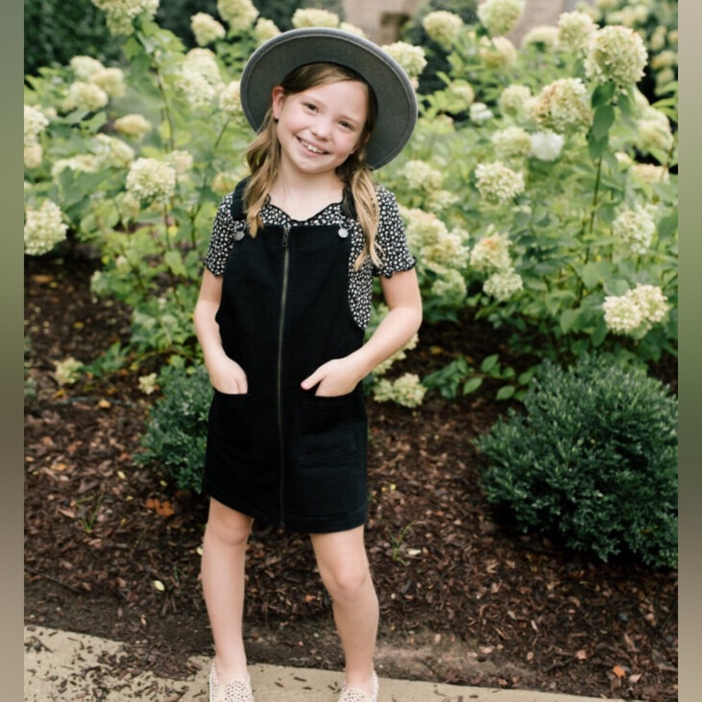 Art Class Black Zip Up Front Overall Denim Dress Girls 10-12